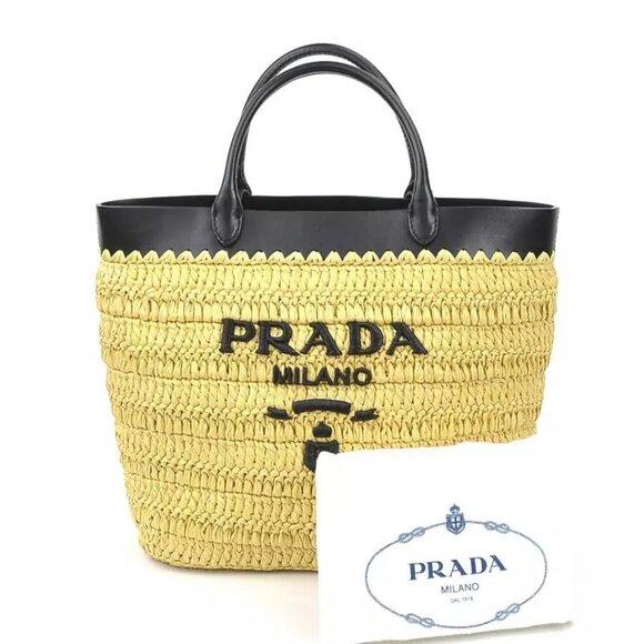Auth PRADA Small crochet and leather tote bag Handbag Shoulder Bag - Picture 1 of 14